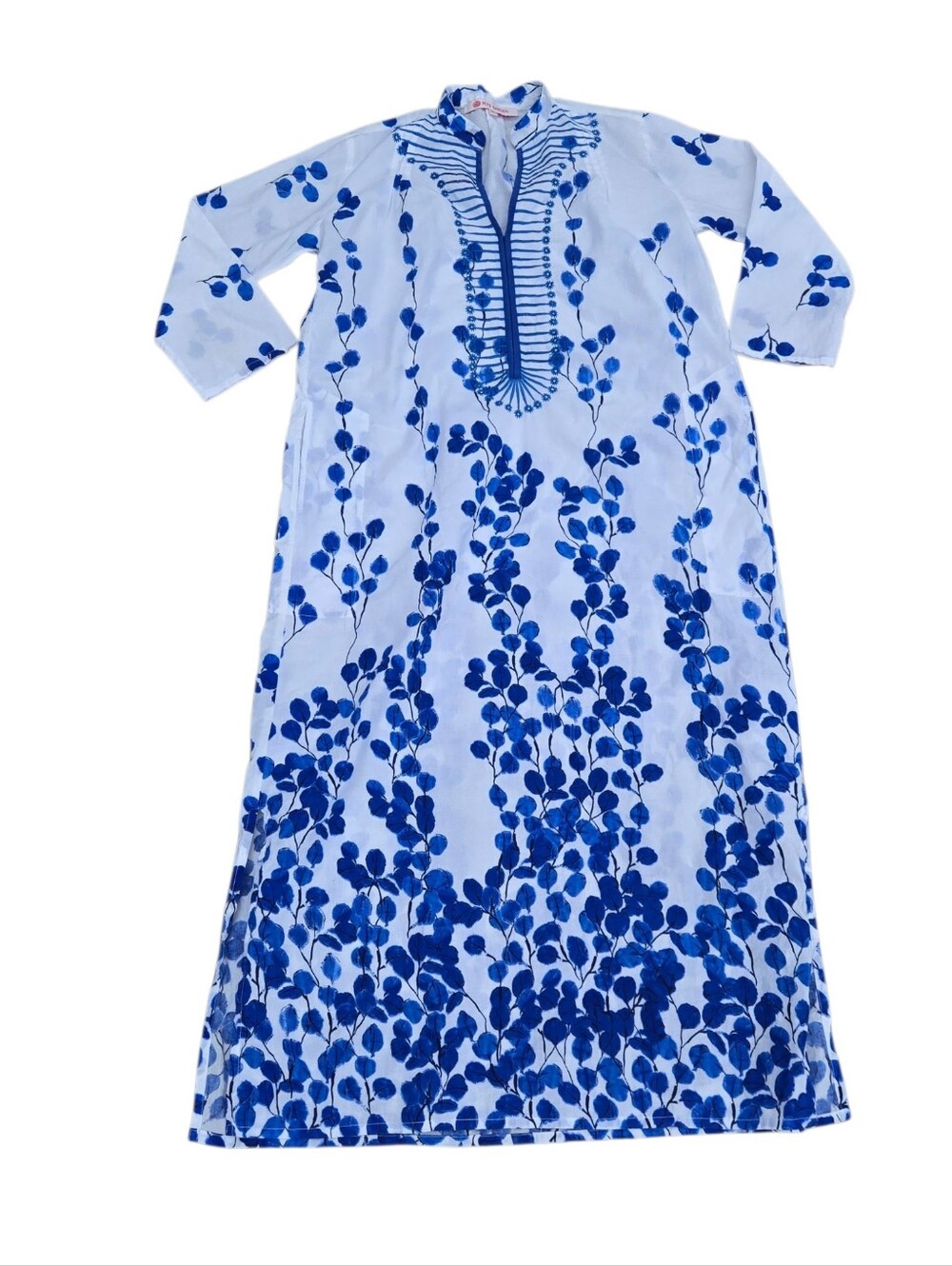 RO’S GARDEN Exclusive Blue Leaf Clorinda Kaftan Size M. Lighweight. Flaws